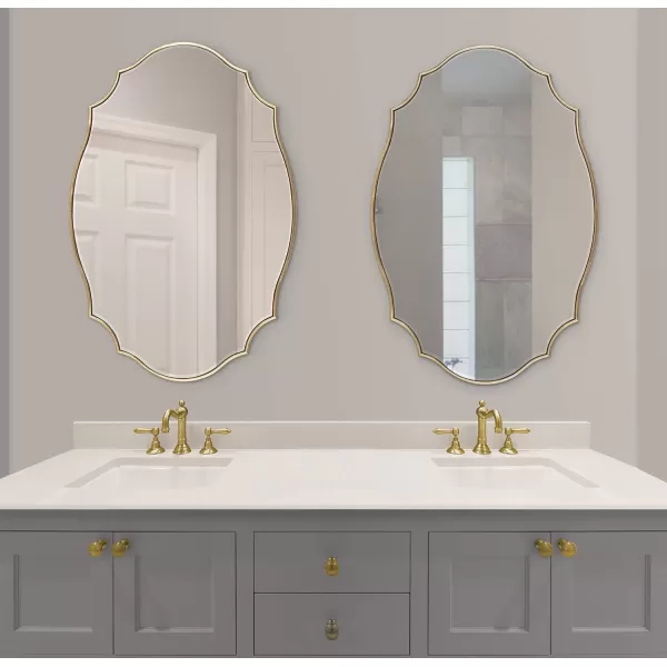 Kate and Laurel Leanna Scalloped Oval Wall Mirror 24quot x 36quot Gold Leaf Chic Modern Glam Wall AccentGold