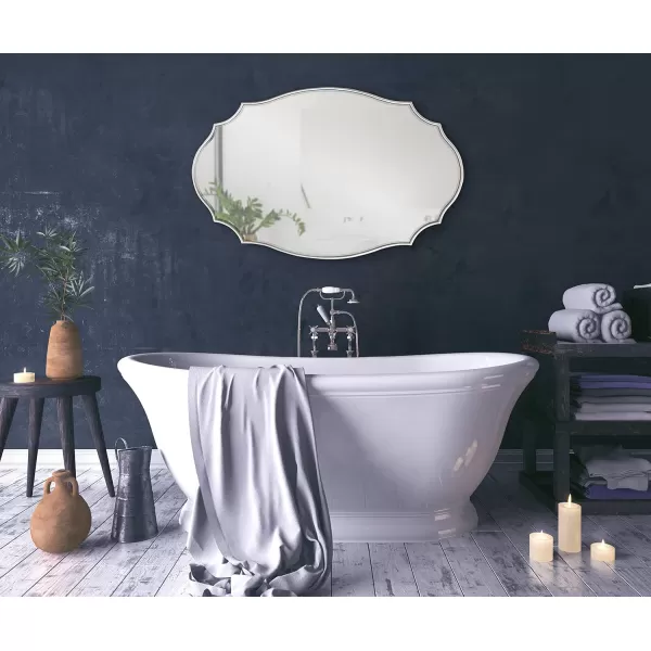 Kate and Laurel Leanna Scalloped Oval Wall Mirror 24quot x 36quot Gold Leaf Chic Modern Glam Wall AccentSilver