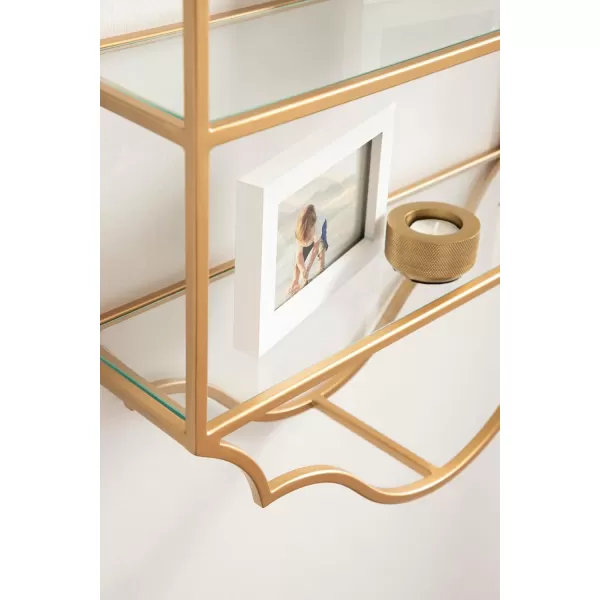 Kate and Laurel Leanna Scalloped ThreeTiered Wall Shelf 20 x 32 Gold Decorative Floating Shelf Storage and Wall Organizer for Bathroom Over Toilet Storage or DisplayGold