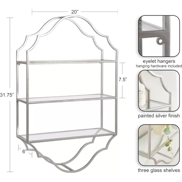 Kate and Laurel Leanna Scalloped ThreeTiered Wall Shelf 20 x 32 Gold Decorative Floating Shelf Storage and Wall Organizer for Bathroom Over Toilet Storage or DisplaySilver