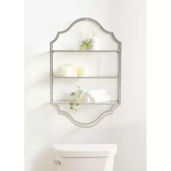 Kate and Laurel Leanna Scalloped ThreeTiered Wall Shelf 20 x 32 Gold Decorative Floating Shelf Storage and Wall Organizer for Bathroom Over Toilet Storage or DisplaySilver