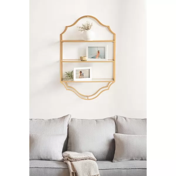 Kate and Laurel Leanna Scalloped ThreeTiered Wall Shelf 20 x 32 Gold Decorative Floating Shelf Storage and Wall Organizer for Bathroom Over Toilet Storage or DisplayGold