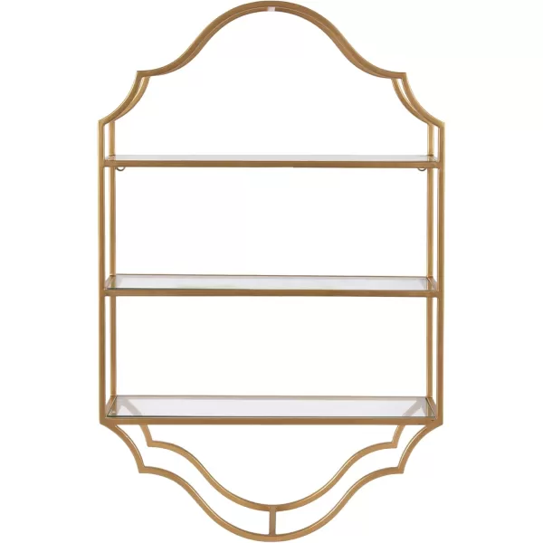 Kate and Laurel Leanna Scalloped ThreeTiered Wall Shelf 20 x 32 Gold Decorative Floating Shelf Storage and Wall Organizer for Bathroom Over Toilet Storage or DisplayGold