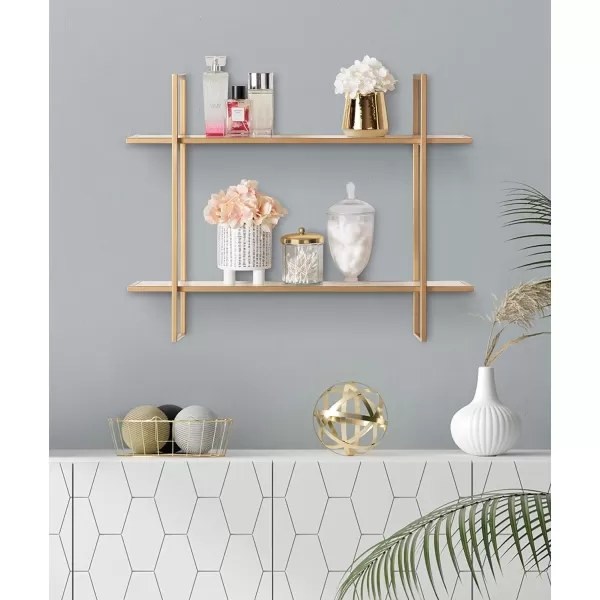 Kate and Laurel Leigh Wood and Metal Wall Shelf 30quot x 24quot White and Gold Unique Modern Glam Home Decor with Efficient Storage Shelves for Smaller SpacesWhiteGold