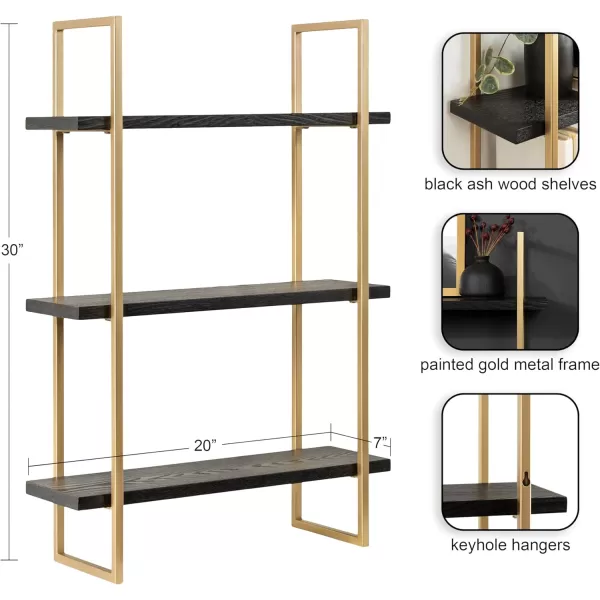 Kate and Laurel Leigh Wood and Metal Wall Shelf 30quot x 24quot White and Gold Unique Modern Glam Home Decor with Efficient Storage Shelves for Smaller SpacesBlackGold