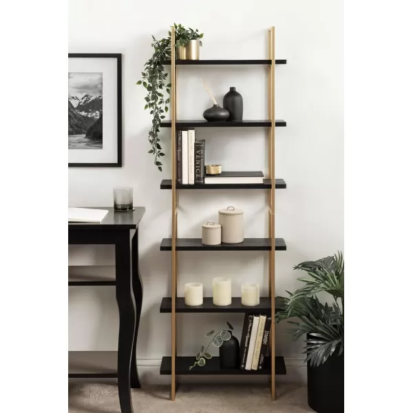 Kate and Laurel Leigh Wood and Metal Wall Shelf 30quot x 24quot White and Gold Unique Modern Glam Home Decor with Efficient Storage Shelves for Smaller SpacesBlackGold