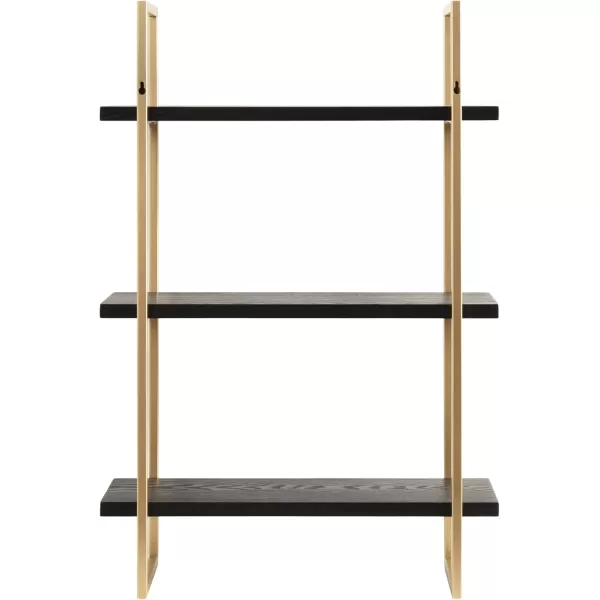 Kate and Laurel Leigh Wood and Metal Wall Shelf 30quot x 24quot White and Gold Unique Modern Glam Home Decor with Efficient Storage Shelves for Smaller SpacesBlackGold