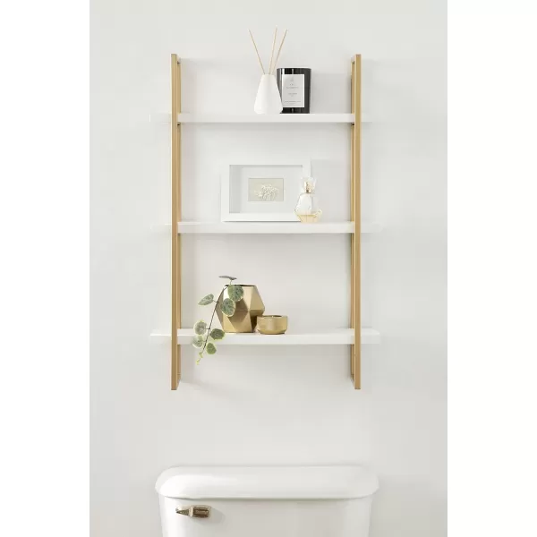 Kate and Laurel Leigh Wood and Metal Wall Shelf 30quot x 24quot White and Gold Unique Modern Glam Home Decor with Efficient Storage Shelves for Smaller SpacesWhiteGold