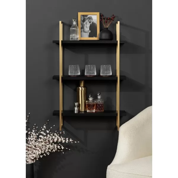 Kate and Laurel Leigh Wood and Metal Wall Shelf 30quot x 24quot White and Gold Unique Modern Glam Home Decor with Efficient Storage Shelves for Smaller SpacesBlackGold