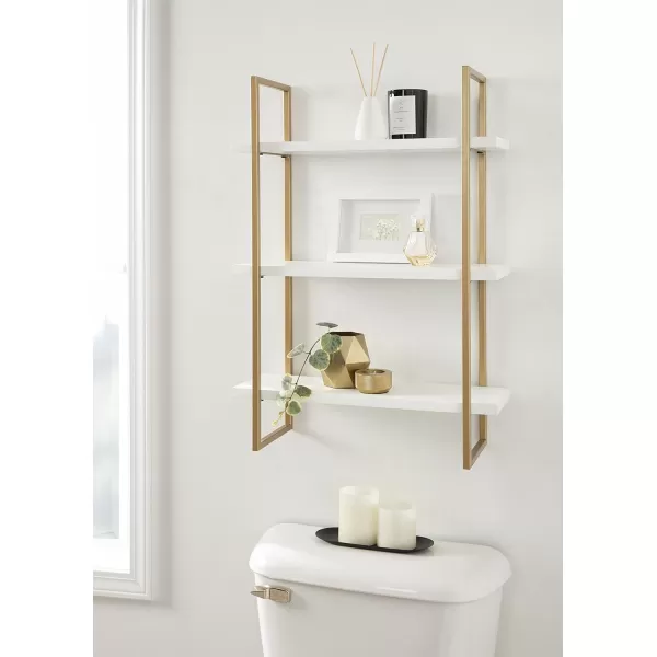 Kate and Laurel Leigh Wood and Metal Wall Shelf 30quot x 24quot White and Gold Unique Modern Glam Home Decor with Efficient Storage Shelves for Smaller SpacesWhiteGold