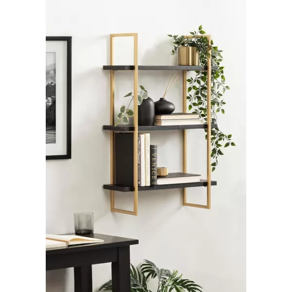 Kate and Laurel Leigh Wood and Metal Wall Shelf 30quot x 24quot White and Gold Unique Modern Glam Home Decor with Efficient Storage Shelves for Smaller SpacesBlackGold