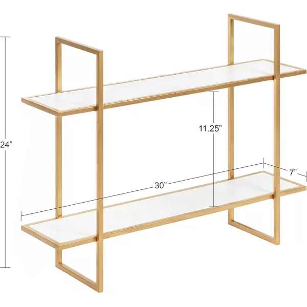 Kate and Laurel Leigh Wood and Metal Wall Shelf 30quot x 24quot White and Gold Unique Modern Glam Home Decor with Efficient Storage Shelves for Smaller SpacesWhiteGold