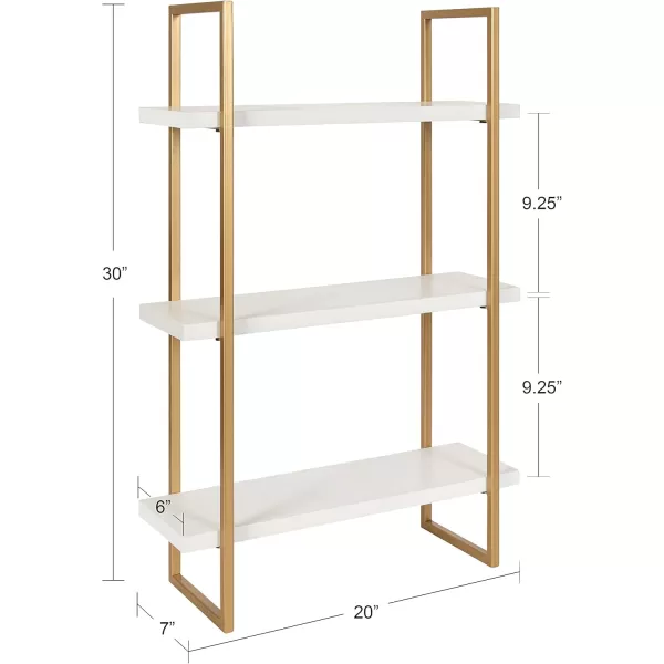 Kate and Laurel Leigh Wood and Metal Wall Shelf 30quot x 24quot White and Gold Unique Modern Glam Home Decor with Efficient Storage Shelves for Smaller SpacesWhiteGold