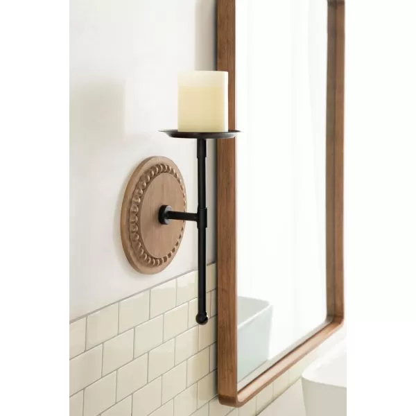 Kate and Laurel Letta Traditional Wall Sconce 8 x 6 x 12 Rustic Brown and Black TwoTone Modern Farmhouse Wood and Metal Candle Holder for Flameless Candles