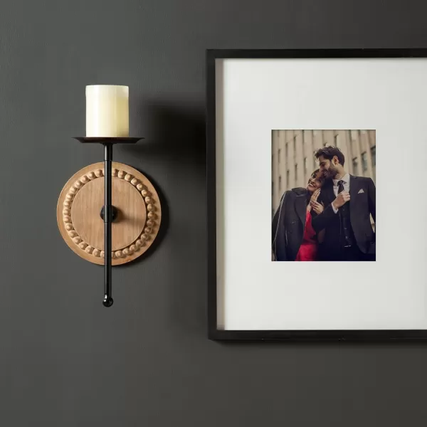 Kate and Laurel Letta Traditional Wall Sconce 8 x 6 x 12 Rustic Brown and Black TwoTone Modern Farmhouse Wood and Metal Candle Holder for Flameless Candles