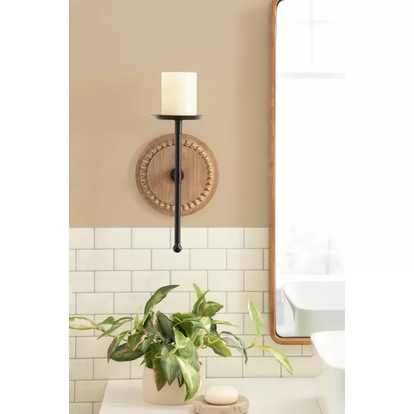 Kate and Laurel Letta Traditional Wall Sconce 8 x 6 x 12 Rustic Brown and Black TwoTone Modern Farmhouse Wood and Metal Candle Holder for Flameless Candles