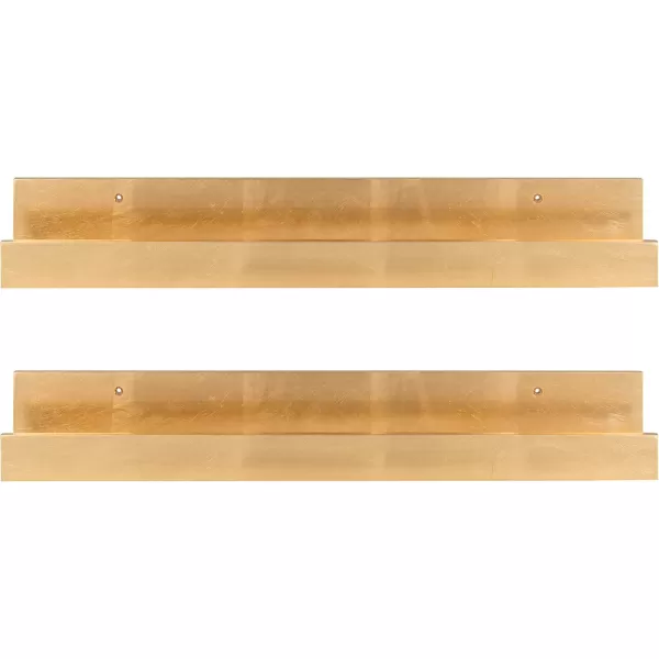 Kate and Laurel Levie 24 inch 2Pack Wood Floating Wall Shelf Picture Frame Holder Ledge Navy BlueGold