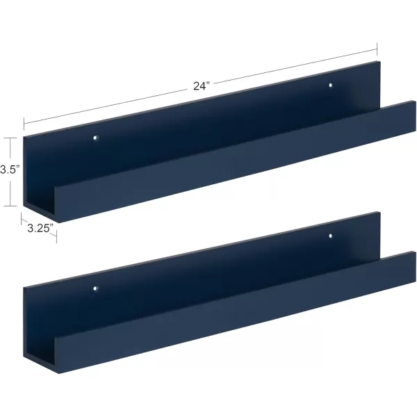 Kate and Laurel Levie 24 inch 2Pack Wood Floating Wall Shelf Picture Frame Holder Ledge Navy BlueNavy Blue