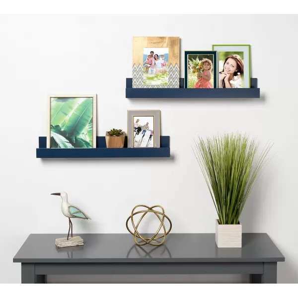 Kate and Laurel Levie 24 inch 2Pack Wood Floating Wall Shelf Picture Frame Holder Ledge Navy BlueNavy Blue