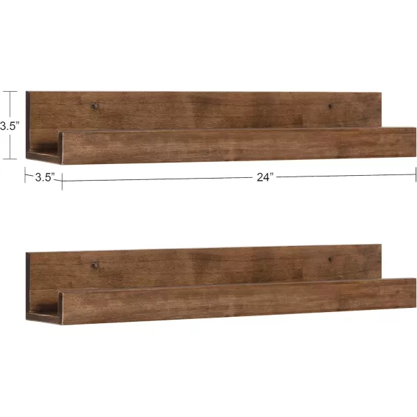 Kate and Laurel Levie 24 inch 2Pack Wood Floating Wall Shelf Picture Frame Holder Ledge Navy BlueRustic Brown