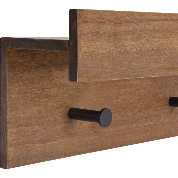Kate and Laurel Levie Farmhouse 4Knob Wall Shelf 36 x 75 x 45 Rustic Brown and Black Modern Accent Shelf and Coat Hooks for HangingNatural