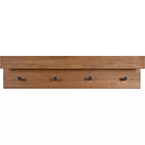 Kate and Laurel Levie Farmhouse 4Knob Wall Shelf 36 x 75 x 45 Rustic Brown and Black Modern Accent Shelf and Coat Hooks for HangingNatural
