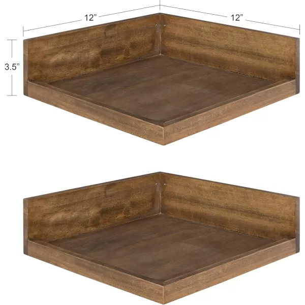 Kate and Laurel Levie Modern Floating Corner Wood Wall Shelves 12 x 12 Inches 2 Pack Walnut BrownRustic Brown