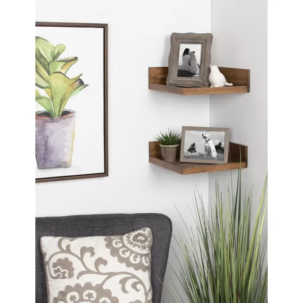 Kate and Laurel Levie Modern Floating Corner Wood Wall Shelves 12 x 12 Inches 2 Pack Walnut BrownRustic Brown