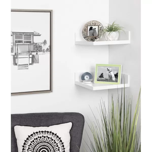 Kate and Laurel Levie Modern Floating Corner Wood Wall Shelves 12 x 12 Inches 2 Pack Walnut BrownWhite