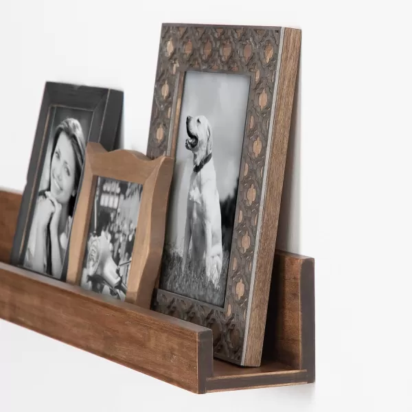 Kate and Laurel Levie Modern Floating Wall Shelf Picture Frame Holder Ledge GoldRustic Brown