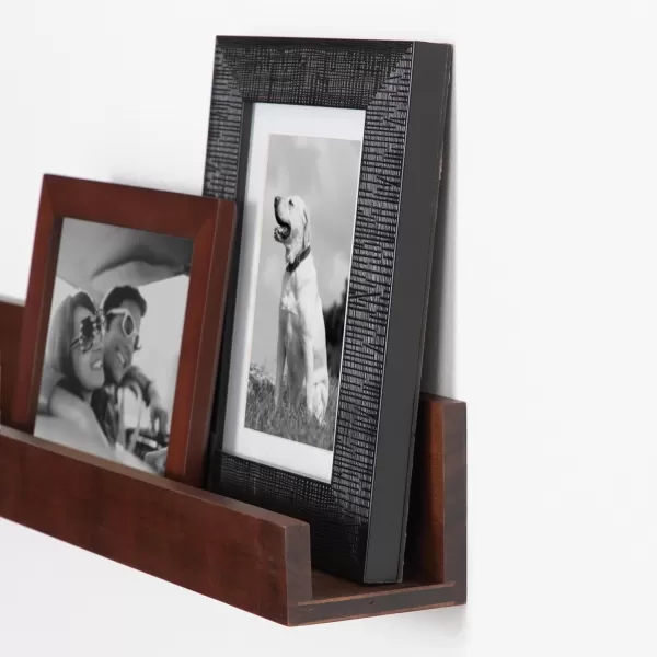 Kate and Laurel Levie Modern Floating Wall Shelf Picture Frame Holder Ledge GoldWalnut Brown