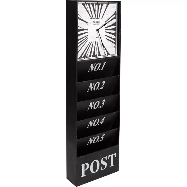 Kate and Laurel Linch Metal Antique Wall Clock Mail Organizer Black