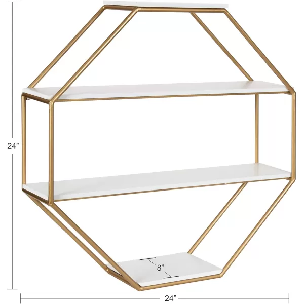 Kate and Laurel Lintz Large Modern Octagon Floating Wall Shelves with Metal Frame Gold and WhiteWhiteGold