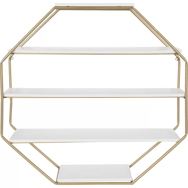 Kate and Laurel Lintz Large Modern Octagon Floating Wall Shelves with Metal Frame Gold and WhiteWhiteGold