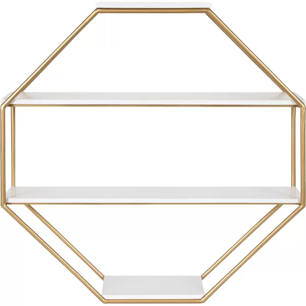 Kate and Laurel Lintz Large Modern Octagon Floating Wall Shelves with Metal Frame Gold and WhiteWhiteGold