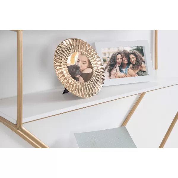 Kate and Laurel Lintz Large Modern Octagon Floating Wall Shelves with Metal Frame Gold and WhiteWhiteGold