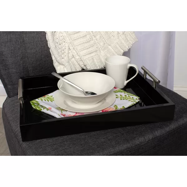 Kate and Laurel Lipton Decorative Tray with Polished Gold Metal Handles Soft PinkBlack