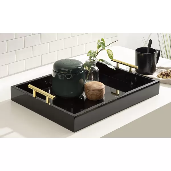 Kate and Laurel Lipton Decorative Tray with Polished Gold Metal Handles Soft PinkBlackGold