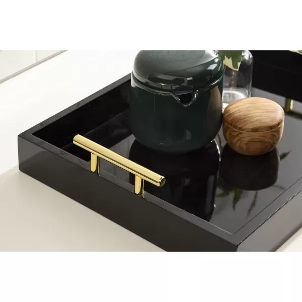 Kate and Laurel Lipton Decorative Tray with Polished Gold Metal Handles Soft PinkBlackGold