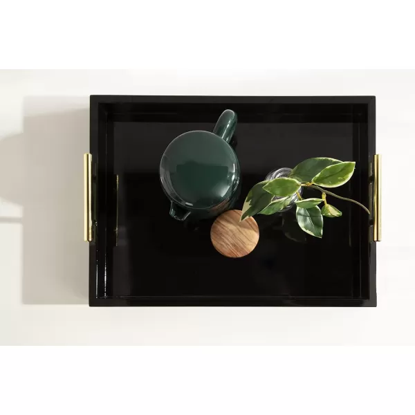Kate and Laurel Lipton Decorative Tray with Polished Gold Metal Handles Soft PinkBlackGold