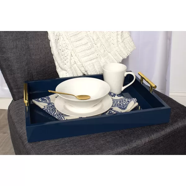 Kate and Laurel Lipton Decorative Tray with Polished Gold Metal Handles Soft PinkBlue