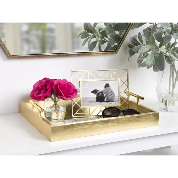 Kate and Laurel Lipton Decorative Tray with Polished Gold Metal Handles Soft PinkGold