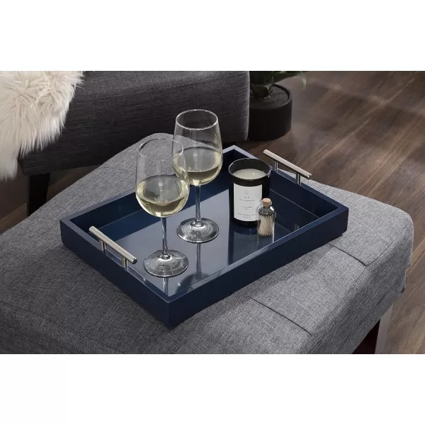 Kate and Laurel Lipton Decorative Tray with Polished Gold Metal Handles Soft PinkNavy BlueSilver