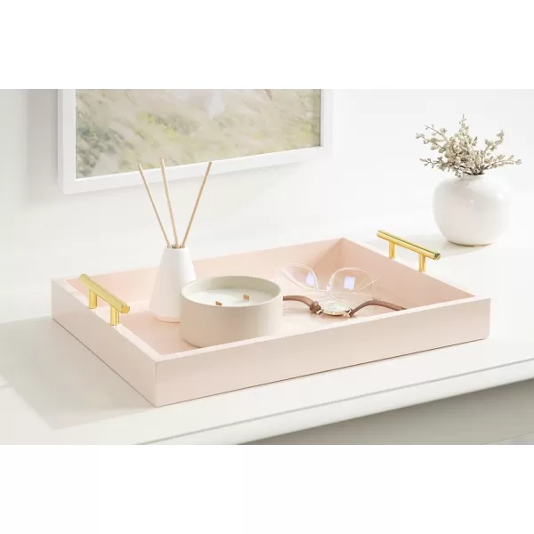Kate and Laurel Lipton Decorative Tray with Polished Gold Metal Handles Soft PinkPink