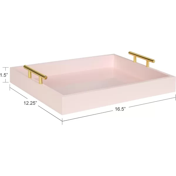 Kate and Laurel Lipton Decorative Tray with Polished Gold Metal Handles Soft PinkPink