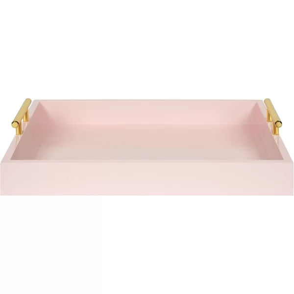 Kate and Laurel Lipton Decorative Tray with Polished Gold Metal Handles Soft PinkPink
