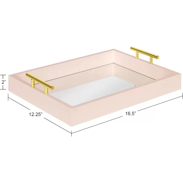 Kate and Laurel Lipton Decorative Tray with Polished Gold Metal Handles Soft PinkPinkGold