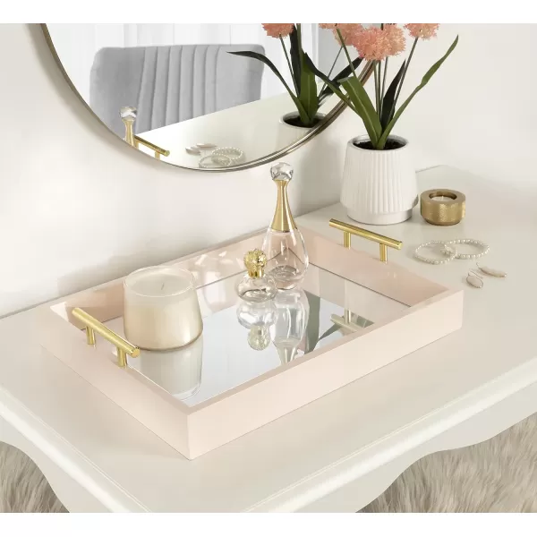 Kate and Laurel Lipton Decorative Tray with Polished Gold Metal Handles Soft PinkPinkGold