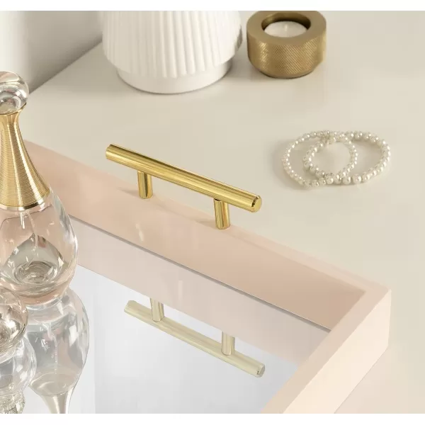Kate and Laurel Lipton Decorative Tray with Polished Gold Metal Handles Soft PinkPinkGold