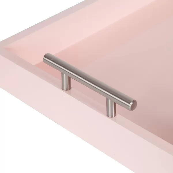 Kate and Laurel Lipton Decorative Tray with Polished Gold Metal Handles Soft PinkPinkSilver